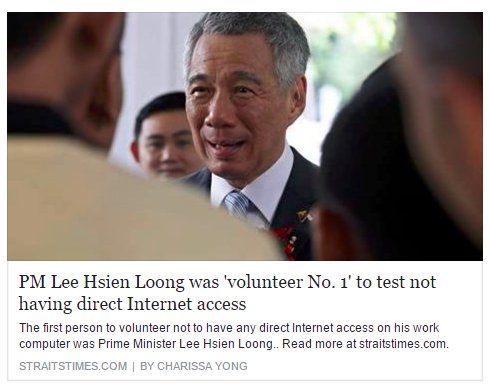 PM Lee was volunteer number for for the no Internet for public officers project