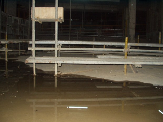 Stagnant water at the living quarters of a work site