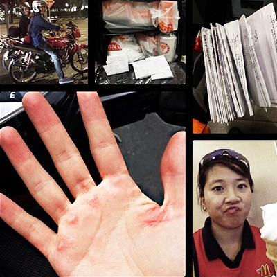 IG @Sportspoon: “Finally home. Day 2 of 血汗钱. My back is aching and starting to feel a bit like fitness. Haha. I’ve clocked in about 48 orders yesterday and today. Just counting tips, I’ve received $26.”