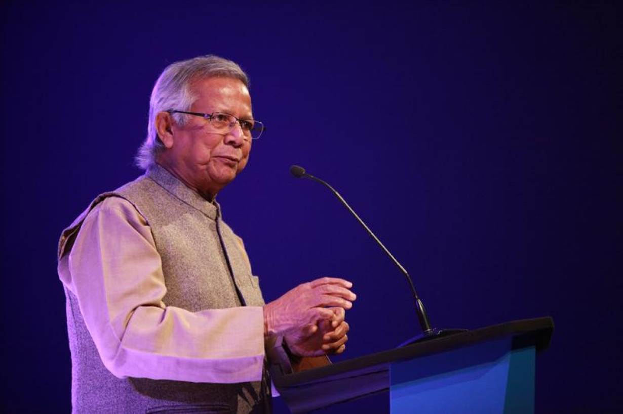 Nobel Peace laureate Muhammad Yunus speaks at the Trust Women Conference, London, Britain, December 1 2016. Nicky Milne/Thomson Reuters Foundation via REUTERS BORN ENTREPRENEURS
