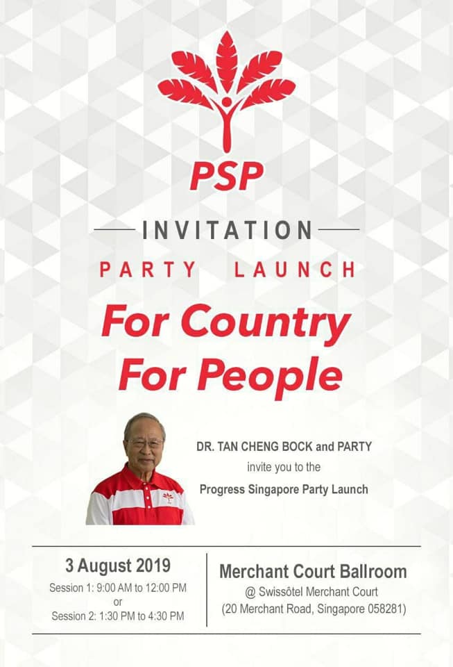 Progress Singapore Party Launch Led by Dr. Tan Cheng Bock at Swissotel Merchant Court