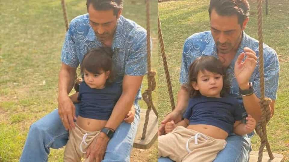 arjun-rampal’s-son-arik-clings-to-daddy-as-he-visits-him-on-sets-in-delhi.-see-pics