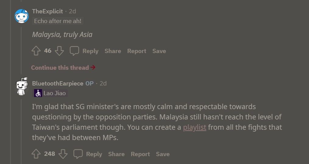 "The difference between Singapore's Parliament and Malaysia's Parliament", netizens compare what goes down in Singapore's parliamentary sessions and that of Malaysia's
