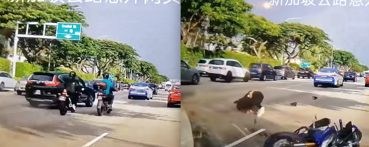 Lane-splitting motorcyclist at CTE thrown off bike by lane-changing vehicle