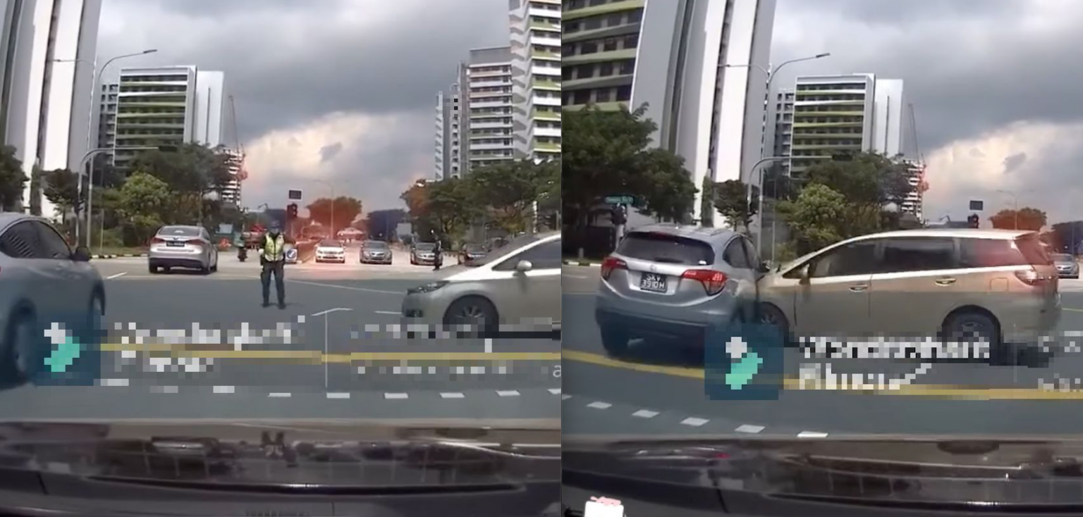 Traffic warden within inches from t-bone accident at Tampines Avenue
