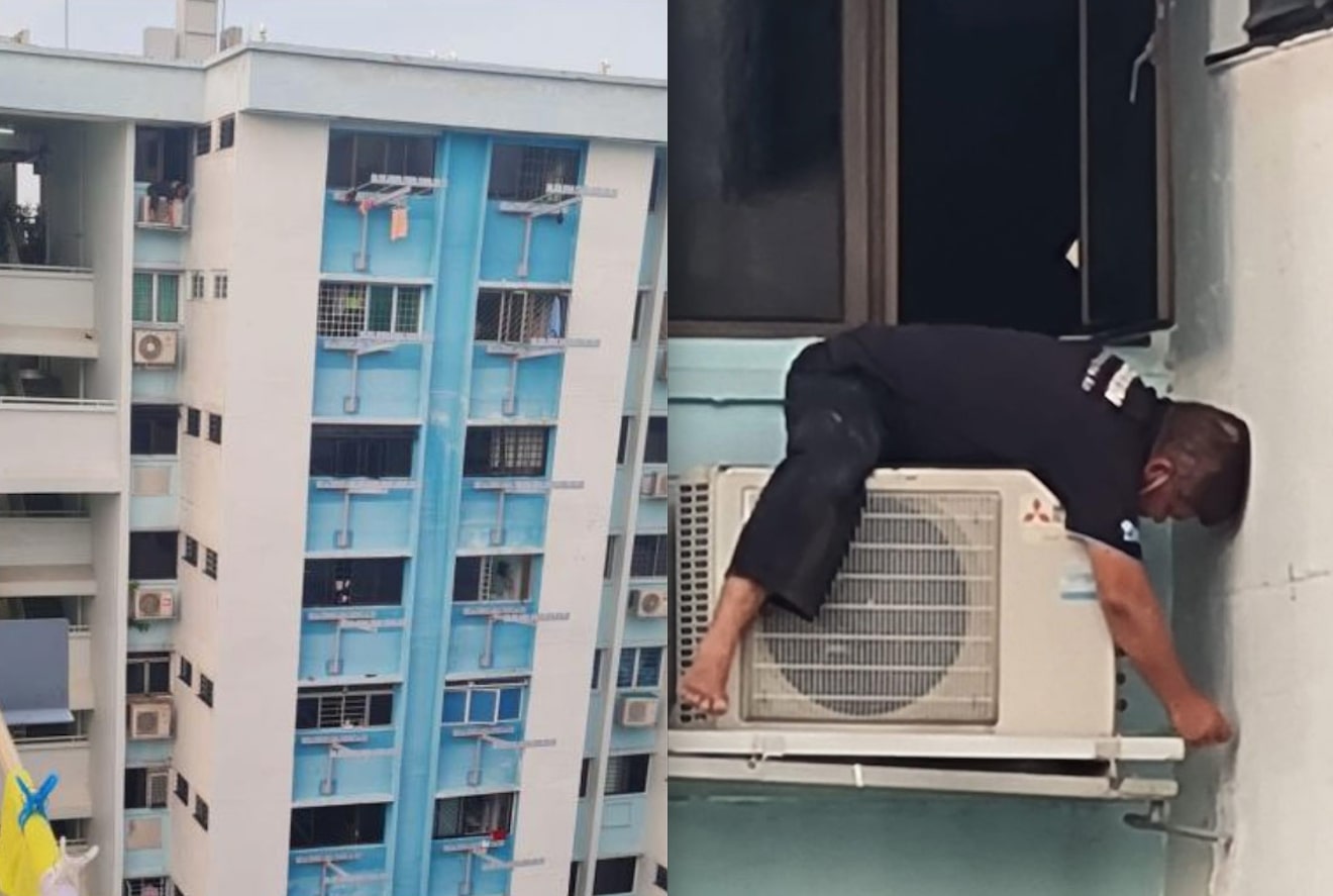 Air-cond repairman with no harness risking life, dangling outside 12th storey HDB flat, sparks concerns online