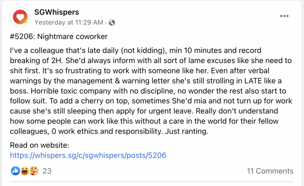 Nightmare coworker gets to work late daily, lateness ranges from 10 ...