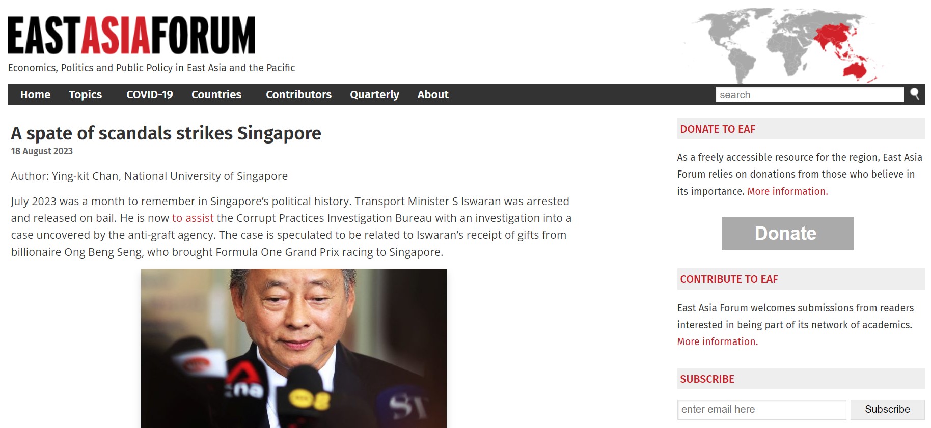POFMA order issued to East Asia Forum over article written by NUS academic on July scandals