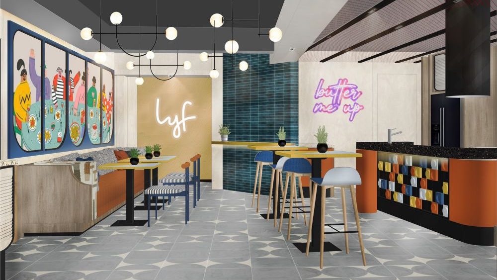 Artist's impression of the 'Bond' social kitchen at lyf Bugis Singapore