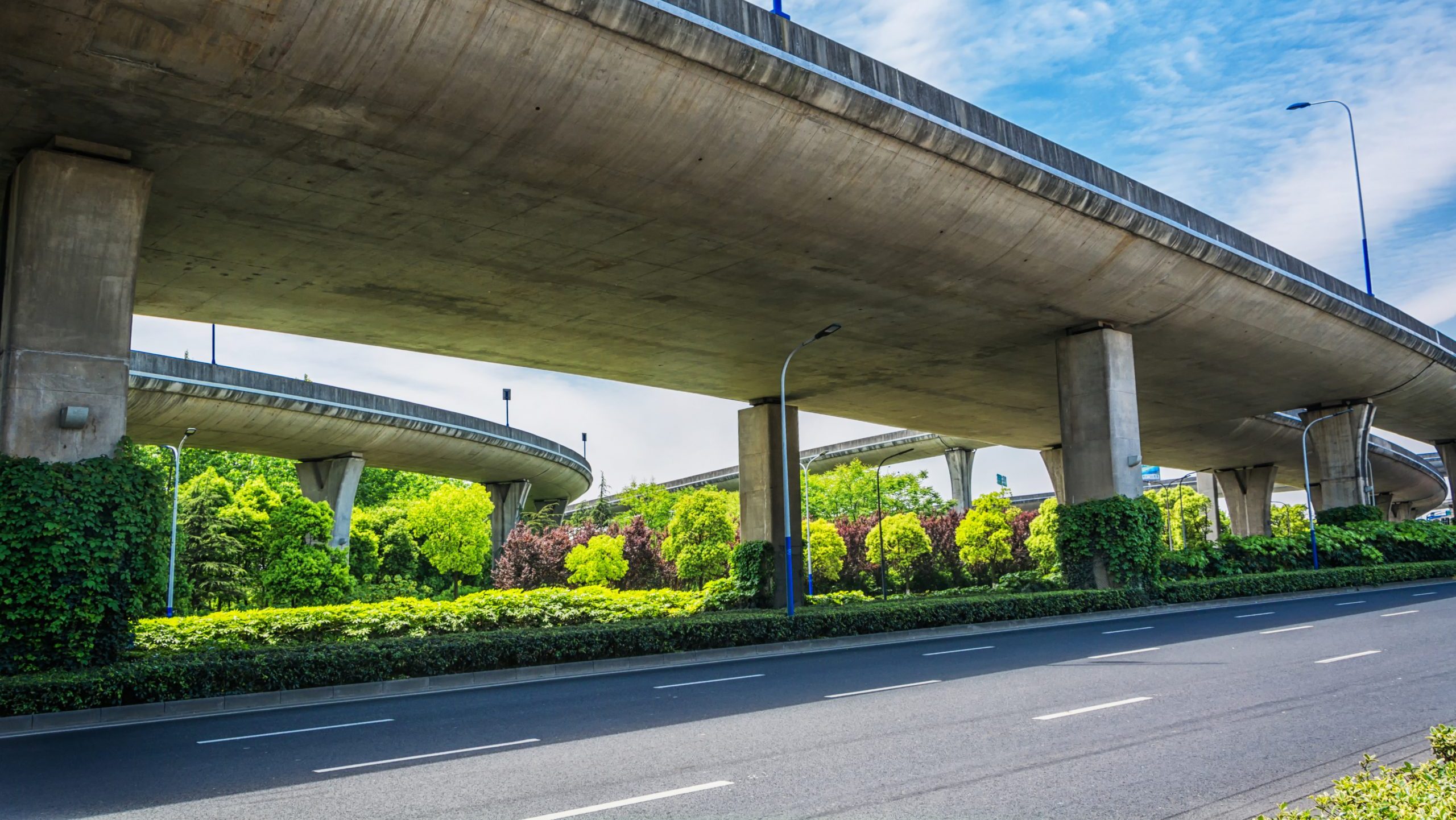 Below the viaduct of a city