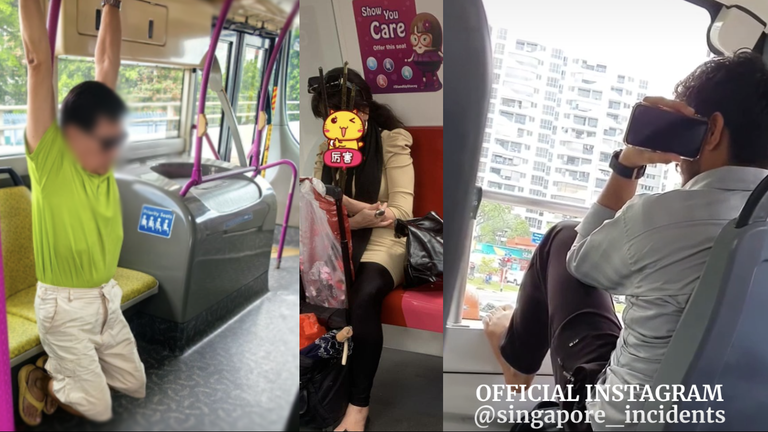 Public transport etiquette fail: Uncle hangs on bus pole, Aunty watches  video loudly, and Bro sits with his feet up » Singapore News