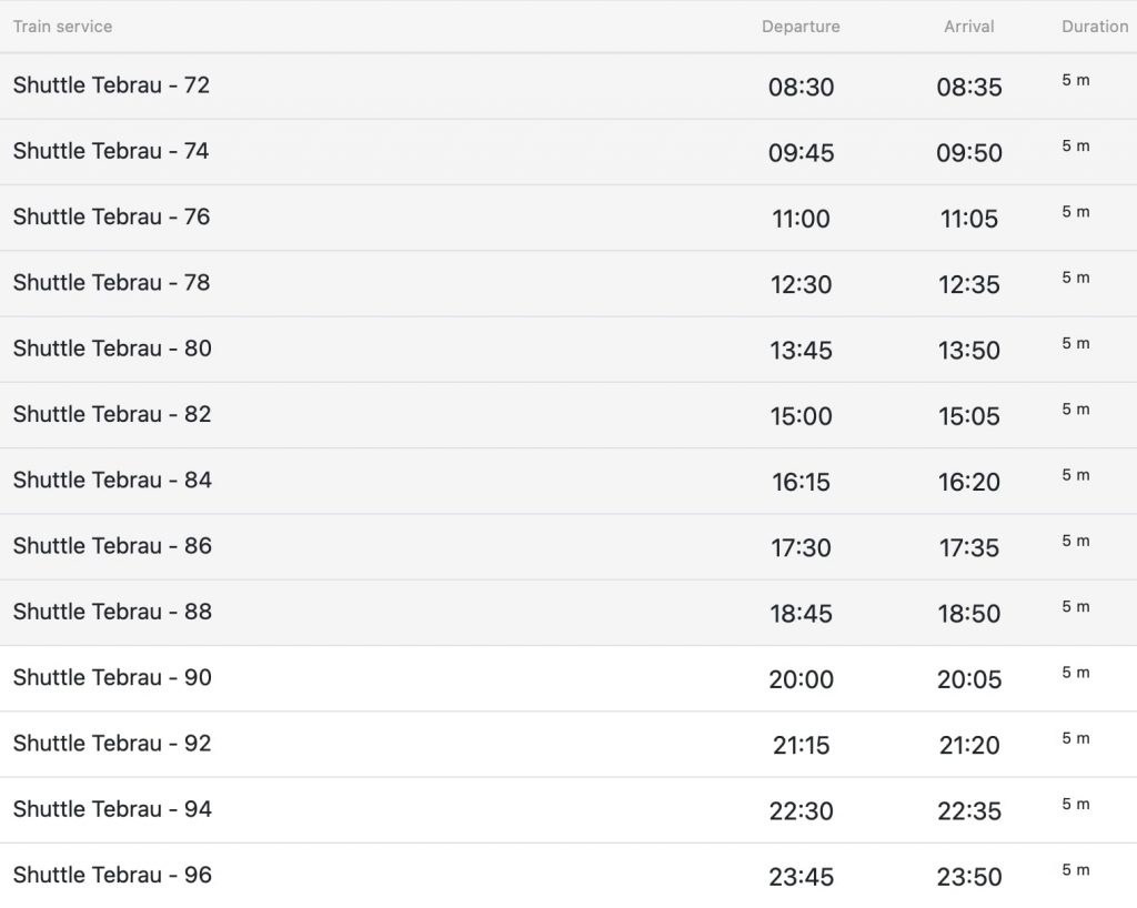 Shuttle Tebrau schedules from Singapore to JB