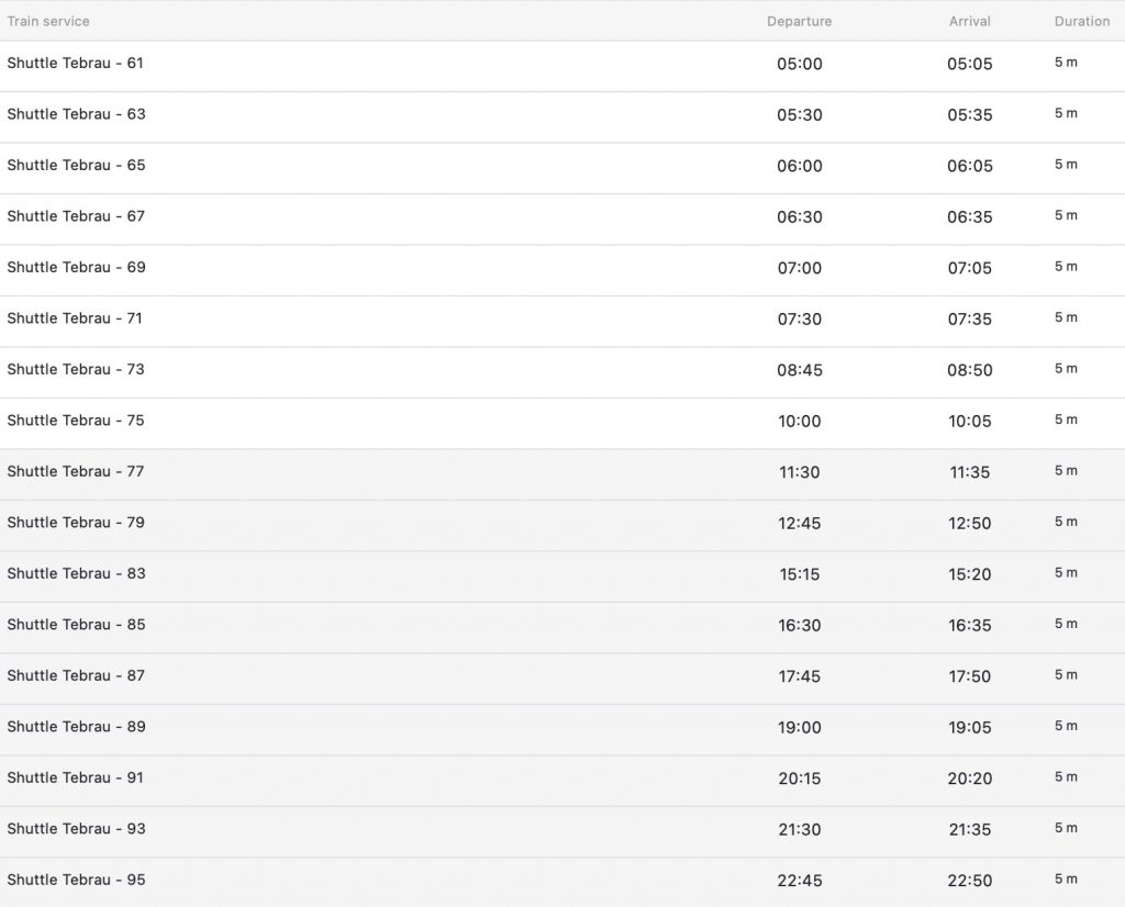 Shuttle Tebrau schedules from JB to Singapore