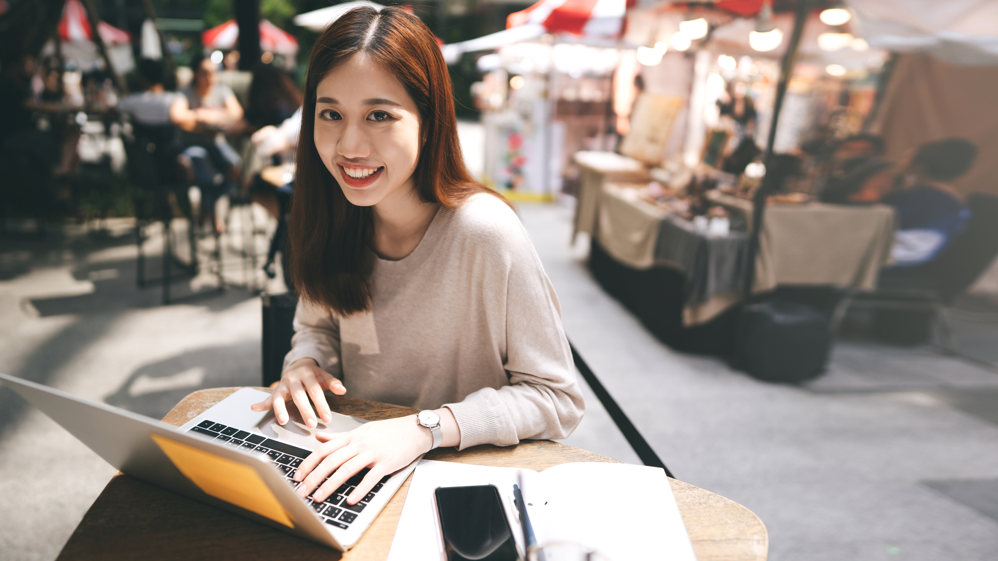 Business freelancer adult asian woman using laptop.