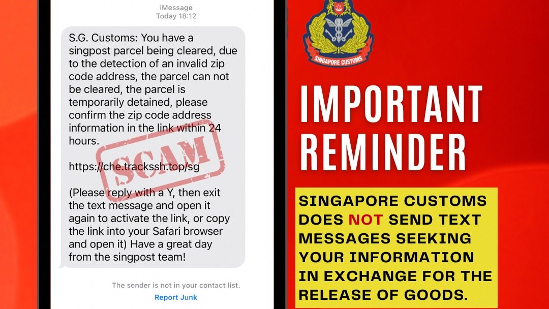 Singapore Customs warning on SMS scam