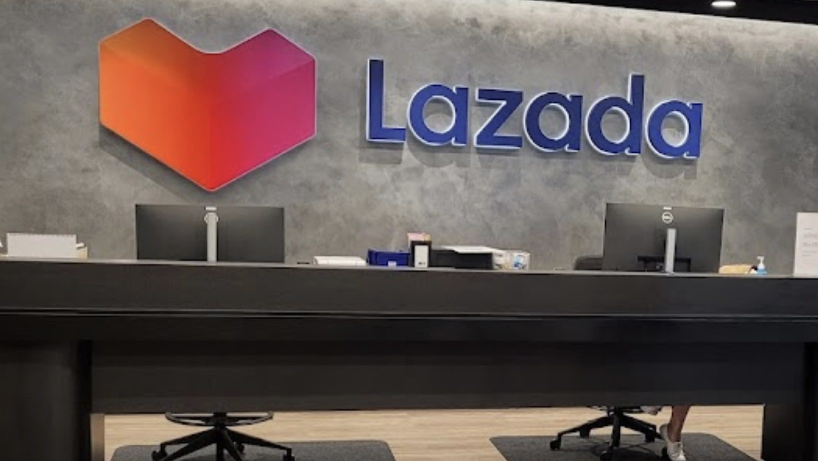 Lazada logo in the office.