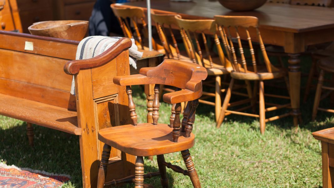 Old furniture for sale at a flea market