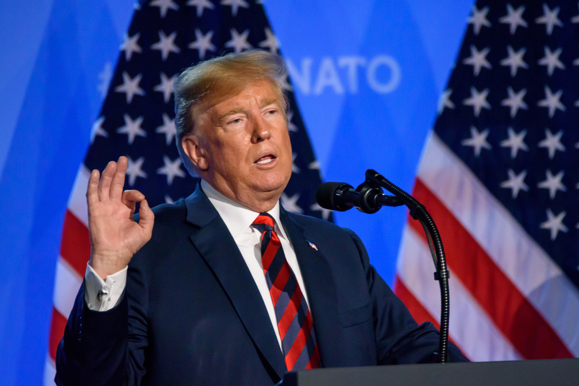 12.07.2018. BRUSSELS, BELGIUM. Press conference of Donald Trump, President of United States of America, during NATO (North Atlantic Treaty Organization) SUMMIT 2018. "