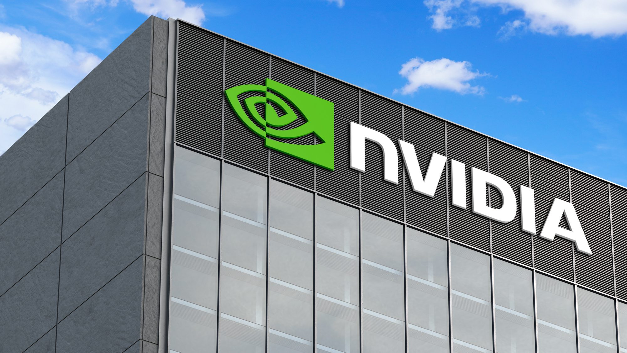 NVIDIA logo seen on top of the glass building