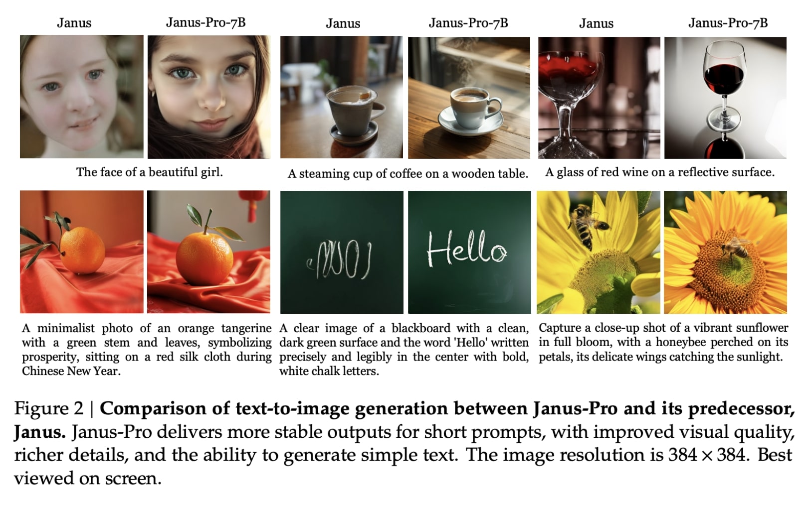 DeepSeek comparison of text-to-image generation between Janus-Pro and its predecessor Janus.