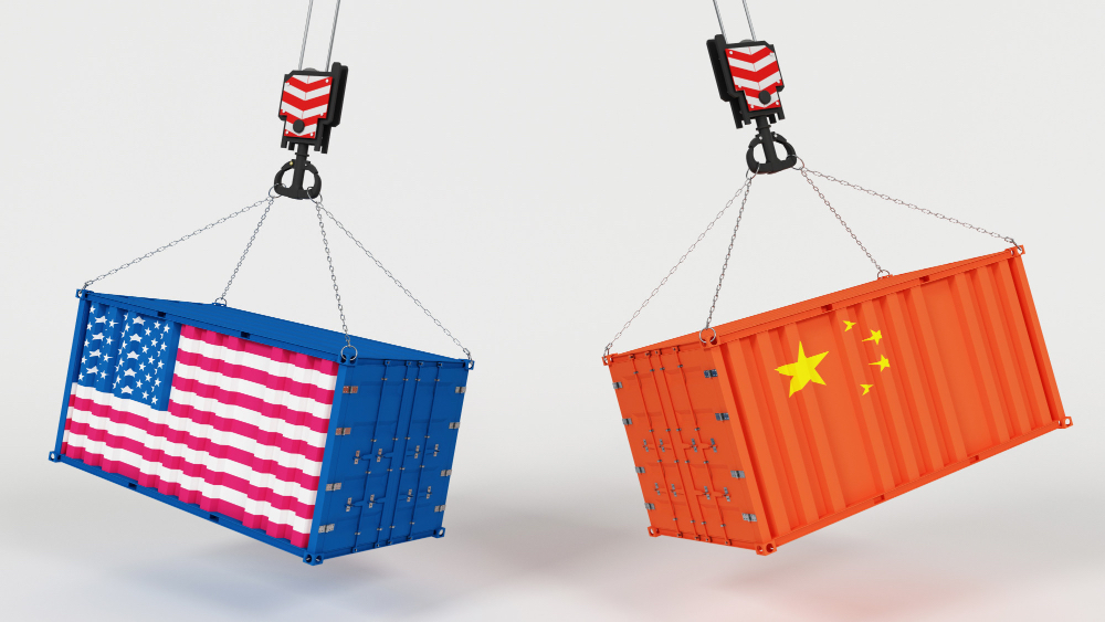 US and China flag on container