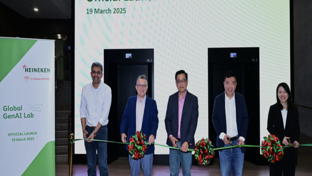 In the picture, from left to right: Surajeet Ghosh, Chief AI Officer, HEINEKEN; Dr Ralph Ostertag, Director Digital & Technology APAC and Global GenAI Lab, HEINEKEN; Laurence Liew, Director, AI Innovation, AI Singapore; Kenneth Choo, Managing Director, APAC, HEINEKEN; Melissa Guan, Vice President and Head, Consumer, EDB