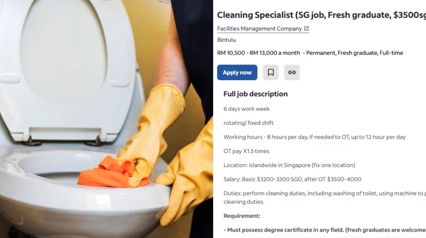 Singapore 'cleaning specialist' job ad offering S$4K salary but requiring uni degree sparks online debate