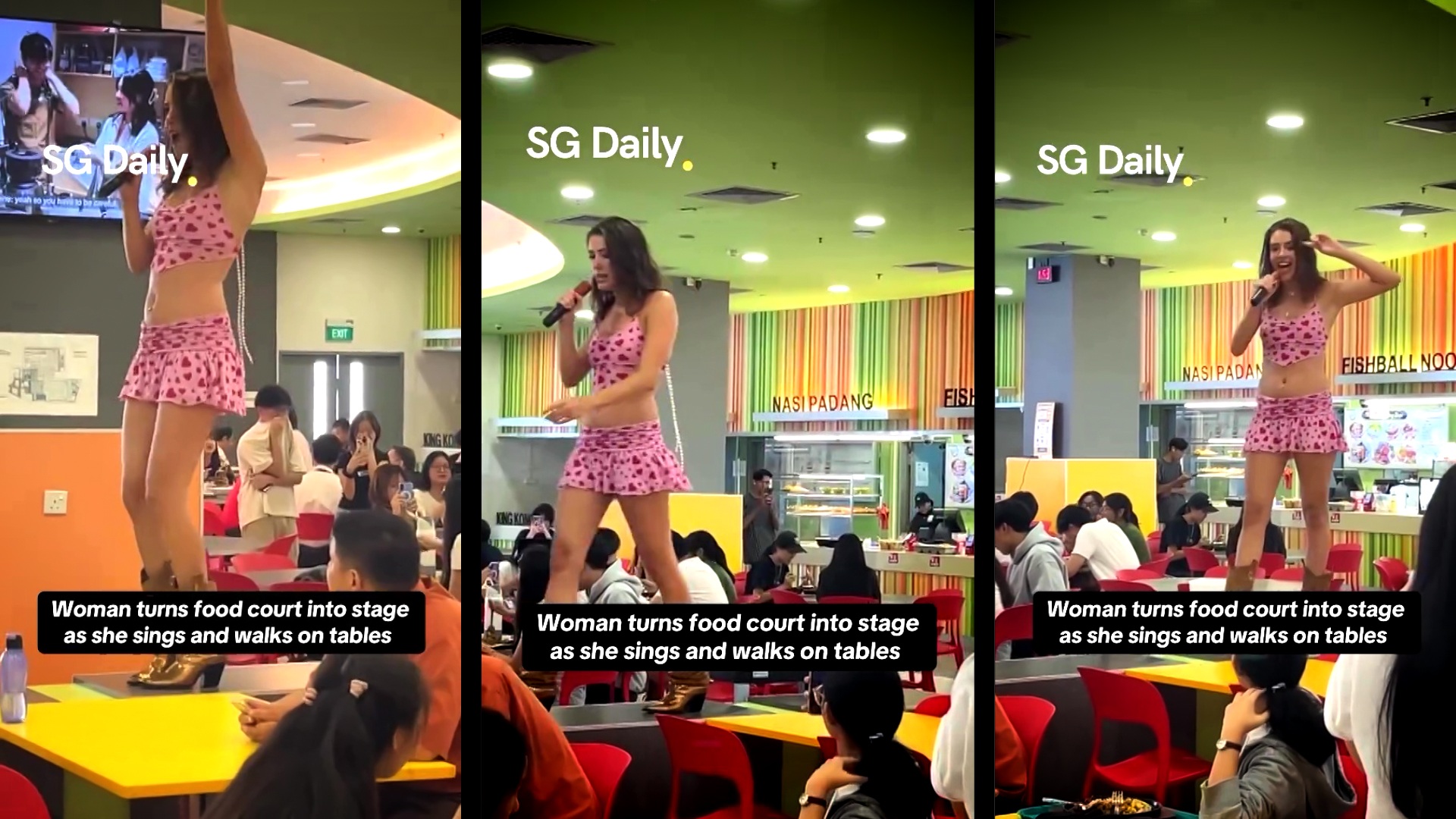 'Siow Ang Mo!' — Singaporeans say about Kiwi woman who 'turns food court into stage as she sings and walks on tables'