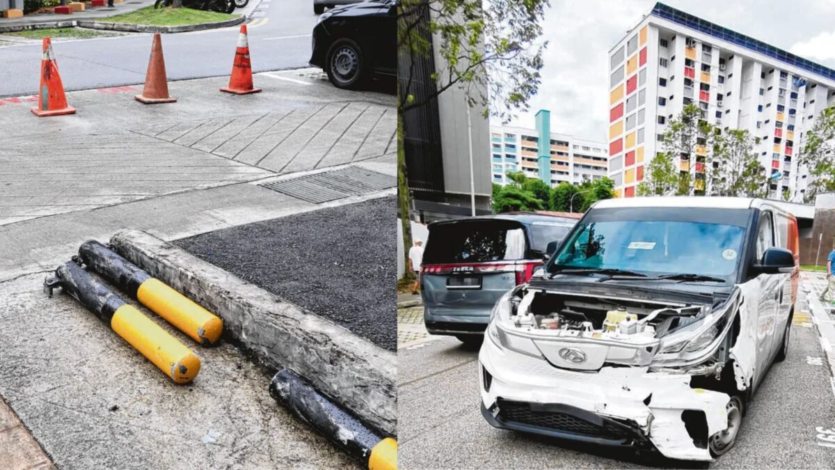 Van crashed into two vehicles and three pillars, driver blames detached shoe sole for delayed brake