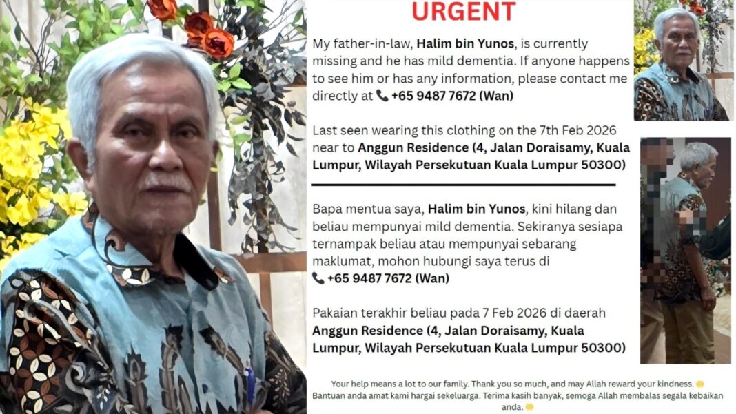 Singaporean man, 76, missing in Kuala Lumpur after walking out of serviced apartment; Malaysian police seek public help