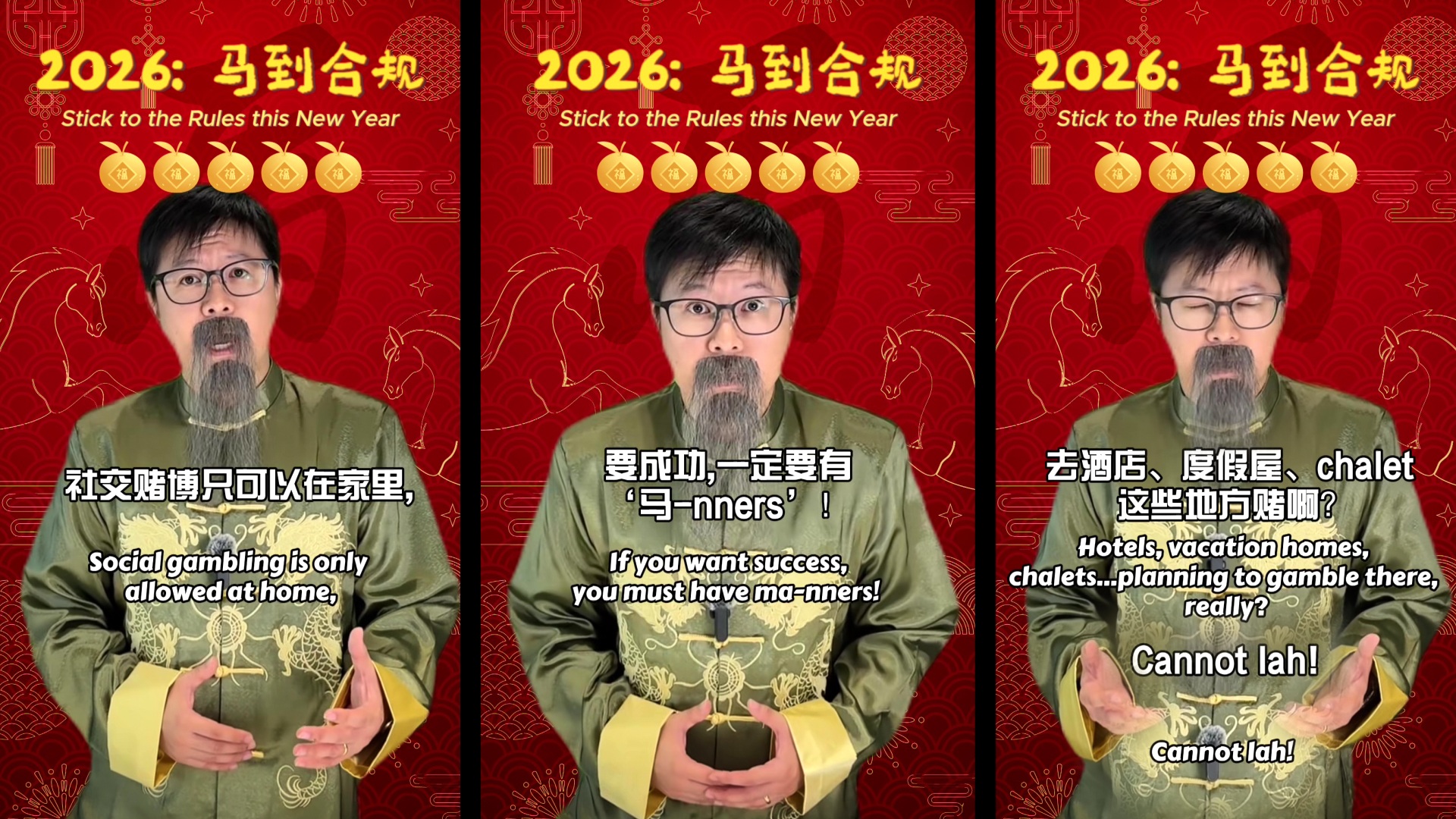 'Social gambling is only allowed at home' — GRA's CNY ‘Master Ma’ video reminds Singaporeans to 'just play for fun' with family and friends
